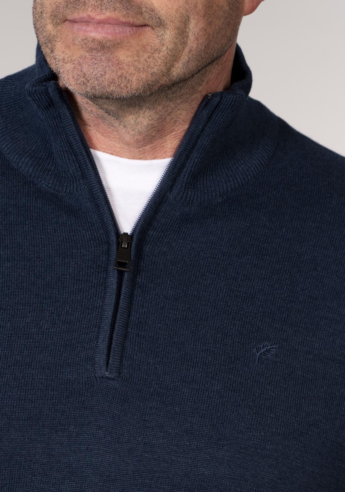 Yeats 1/4 Zip Knitwear - Dark Denim Melange 4 Shaws Department Stores