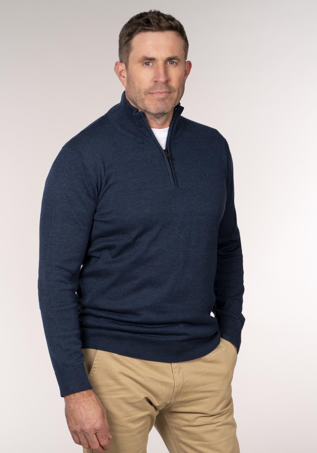 Yeats 1/4 Zip Knitwear - Dark Denim Melange 3 Shaws Department Stores
