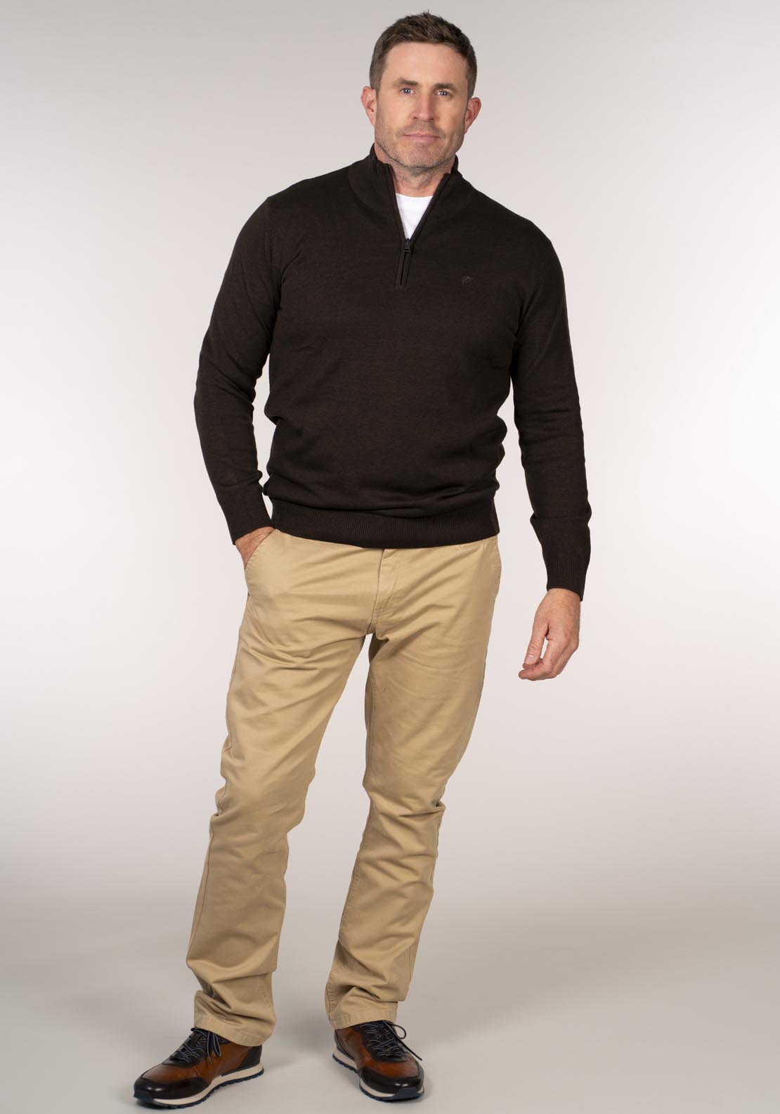 Yeats 1/4 Zip Knitwear - Dark Brown Melange 5 Shaws Department Stores