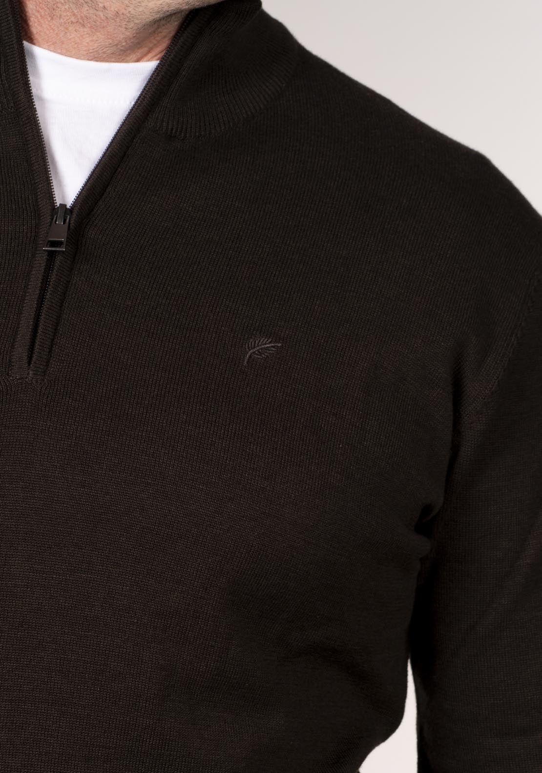 Yeats 1/4 Zip Knitwear - Dark Brown Melange 4 Shaws Department Stores
