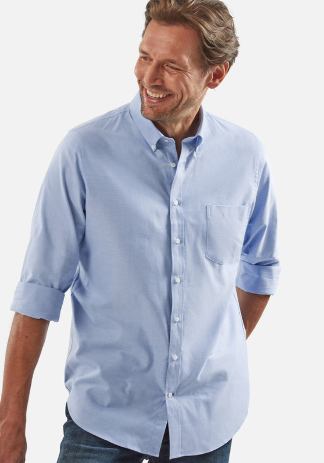 Vedoneire 100% Cotton Long Sleeve Oxford Shirt - Blue 1 Shaws Department Stores