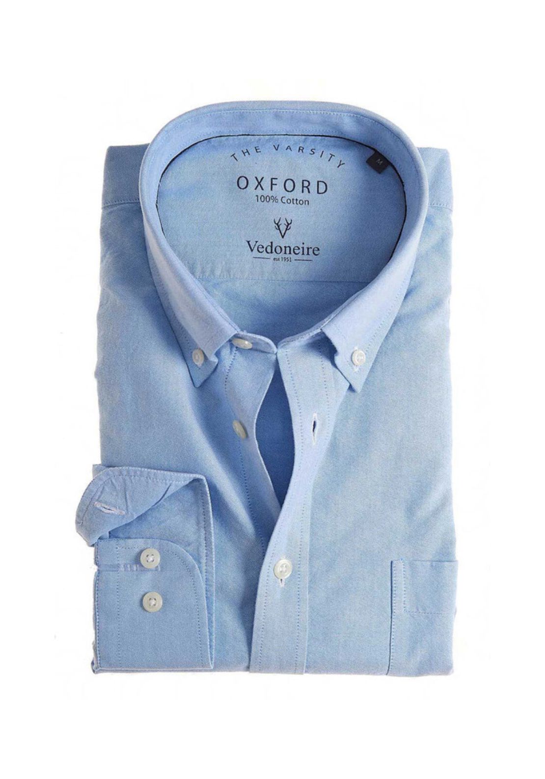 Vedoneire 100% Cotton Long Sleeve Oxford Shirt - Blue 5 Shaws Department Stores