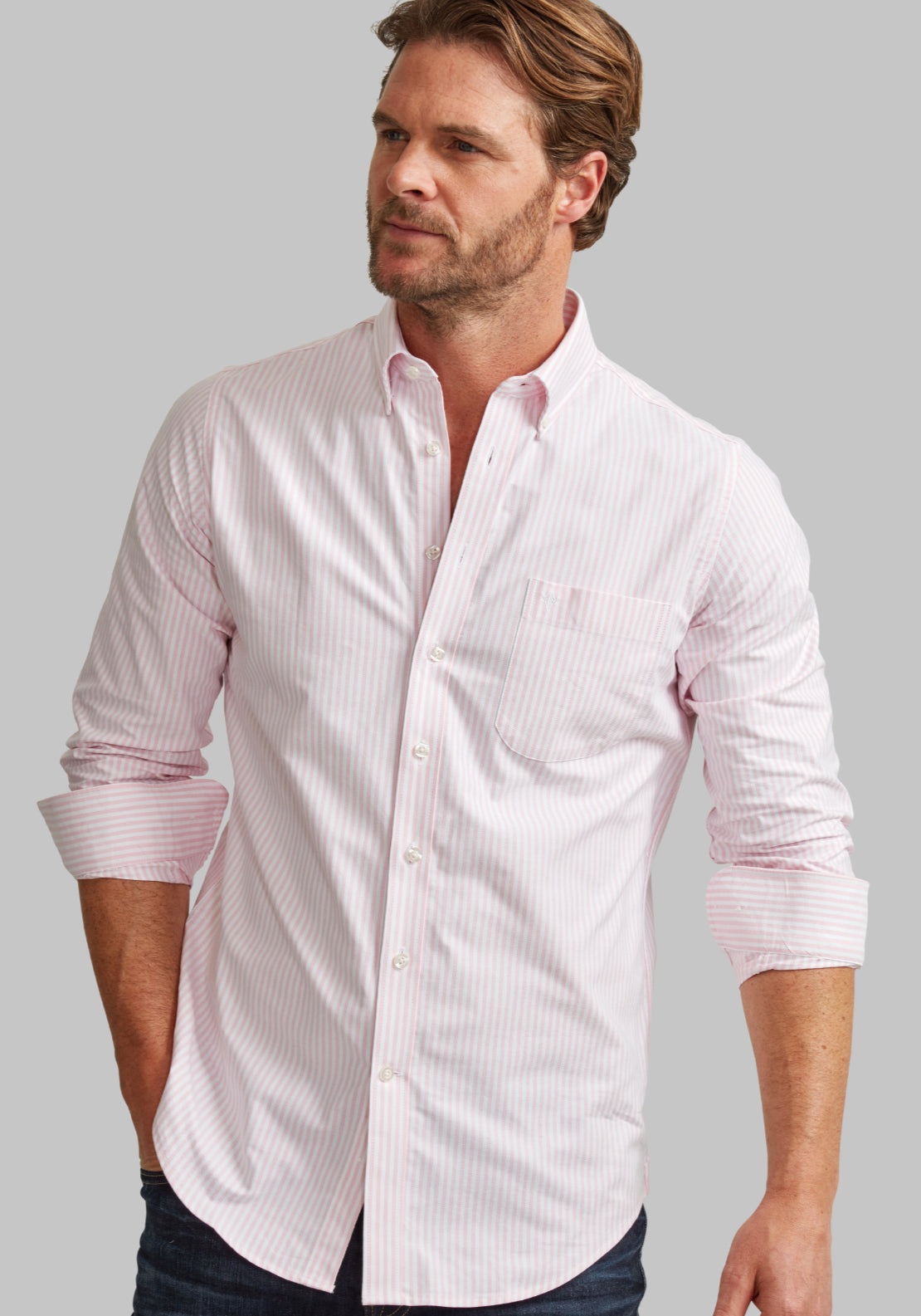 Vedoneire 100% Cotton Long Sleeve Oxford Shirt - Pink 3 Shaws Department Stores
