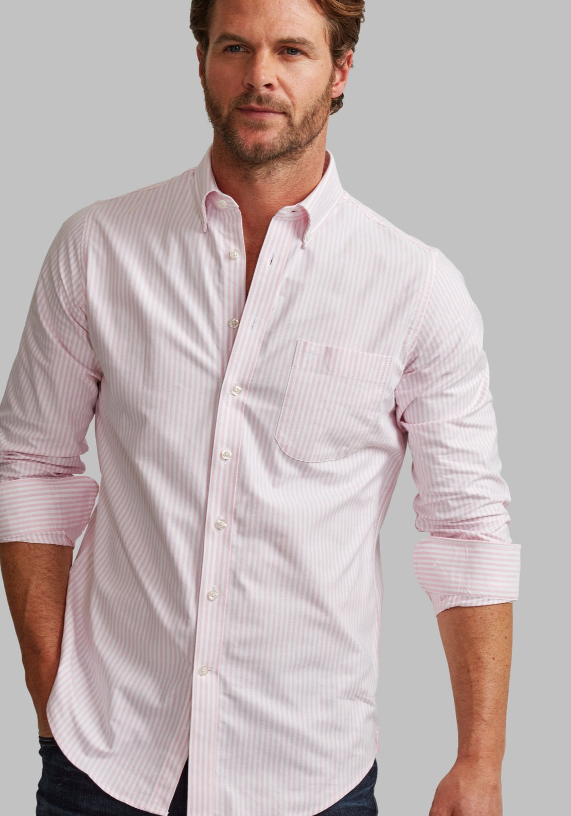 Vedoneire 100% Cotton Long Sleeve Oxford Shirt - Pink 1 Shaws Department Stores