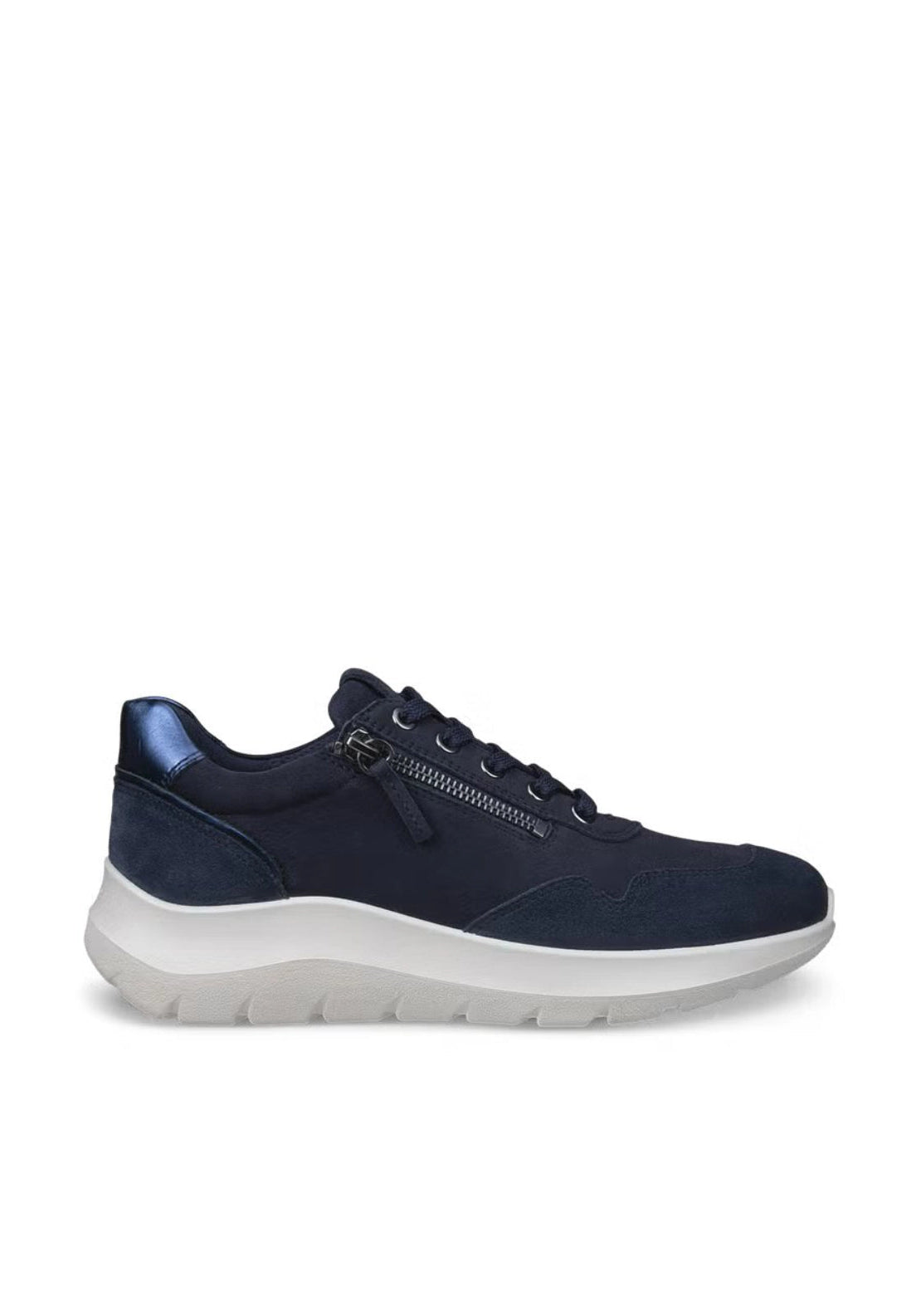 Valerie Side Zip Lace Trainer - Navy