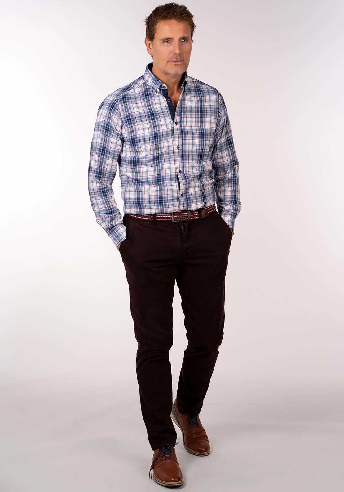 Lerros Long Sleeve Check Shirt - Frosted Blue 3 Shaws Department Stores
