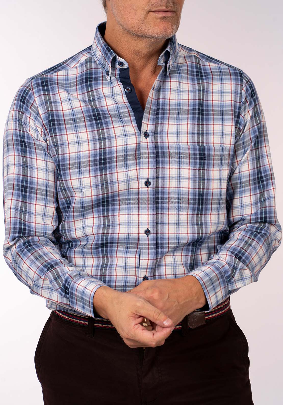 Lerros Long Sleeve Check Shirt - Frosted Blue 4 Shaws Department Stores
