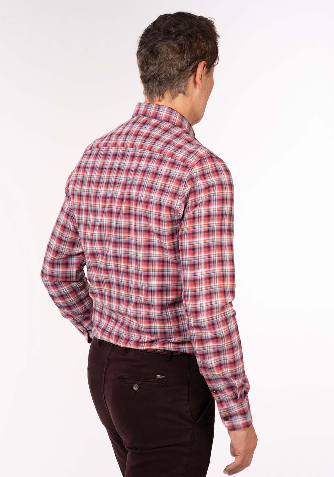 Lerros Long Sleeve Check Shirt - Light Garnet Red 4 Shaws Department Stores