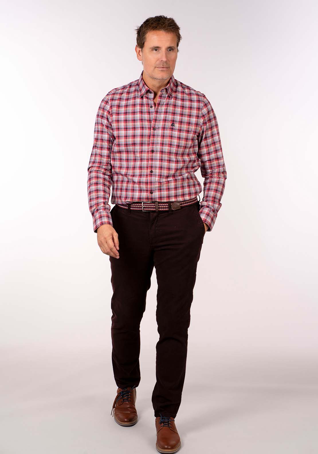 Lerros Long Sleeve Check Shirt - Light Garnet Red 5 Shaws Department Stores