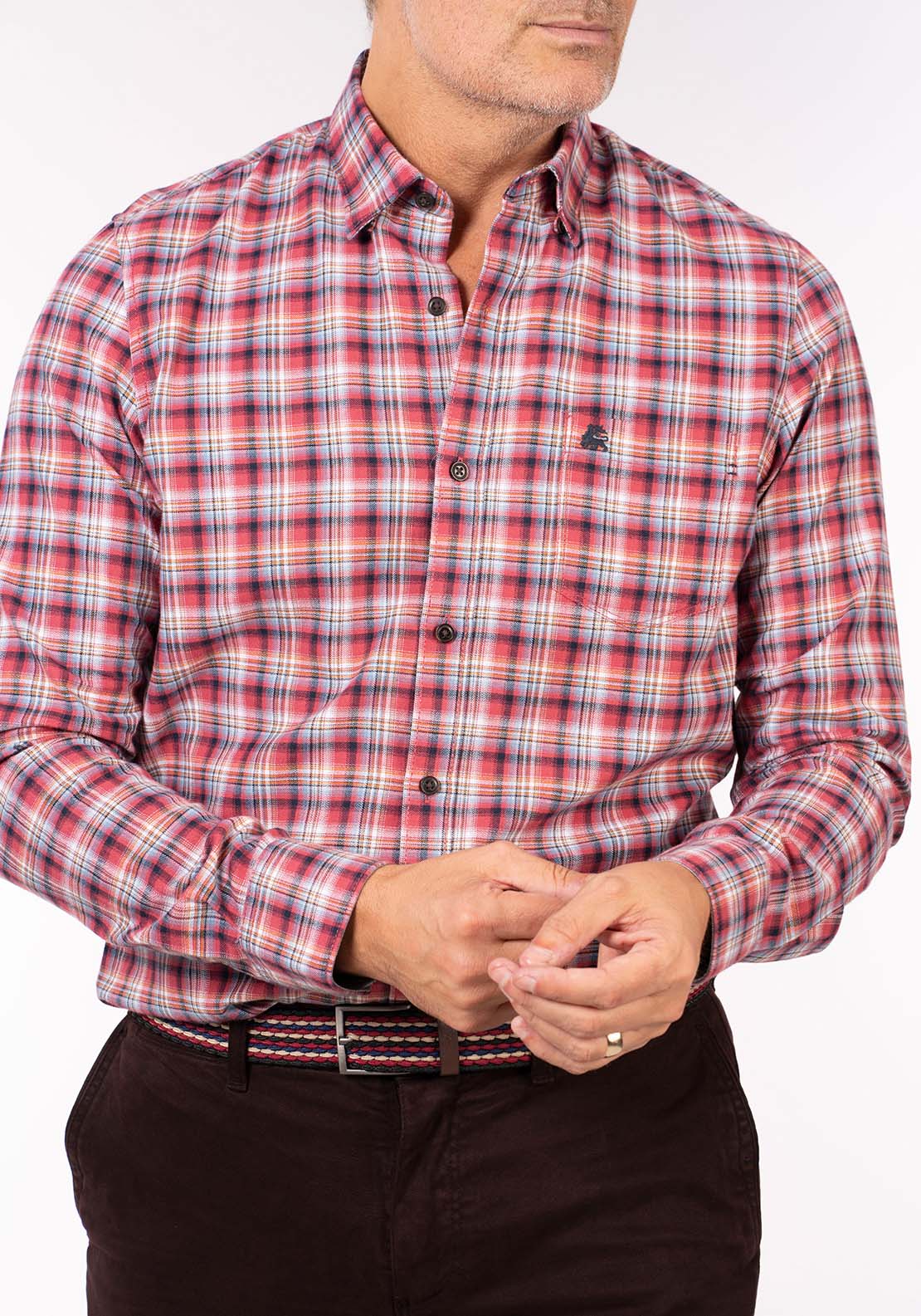 Lerros Long Sleeve Check Shirt - Light Garnet Red 2 Shaws Department Stores