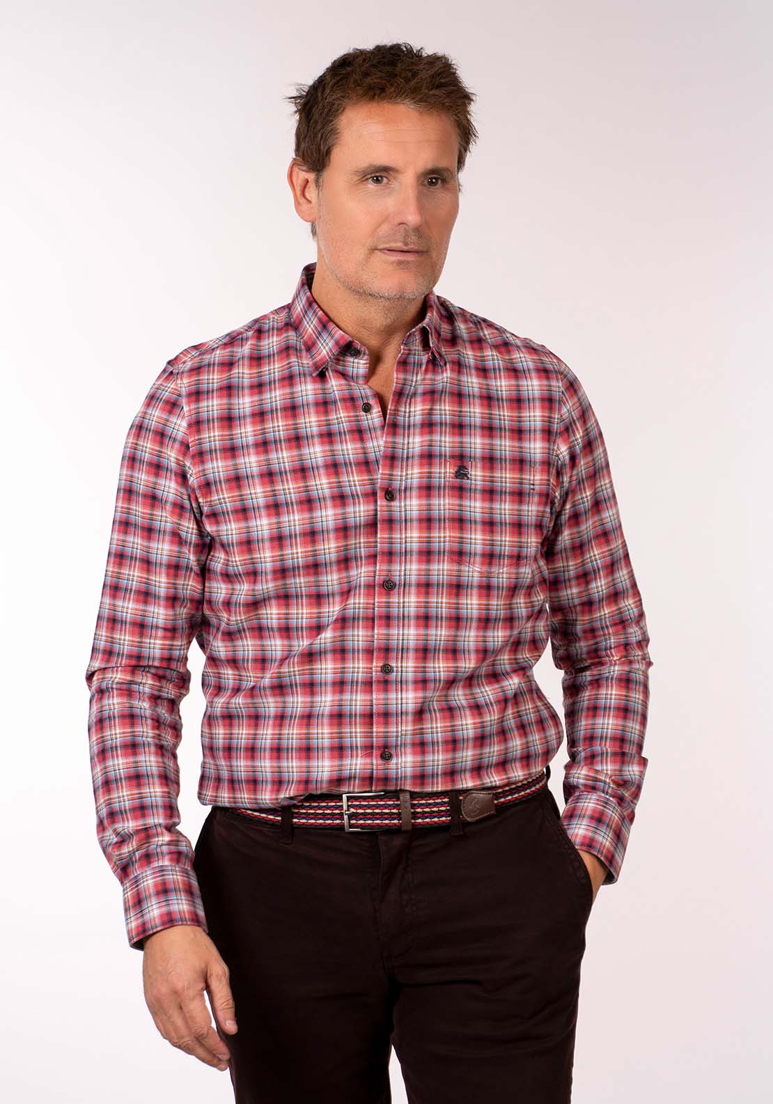 Lerros Long Sleeve Check Shirt - Light Garnet Red 1 Shaws Department Stores