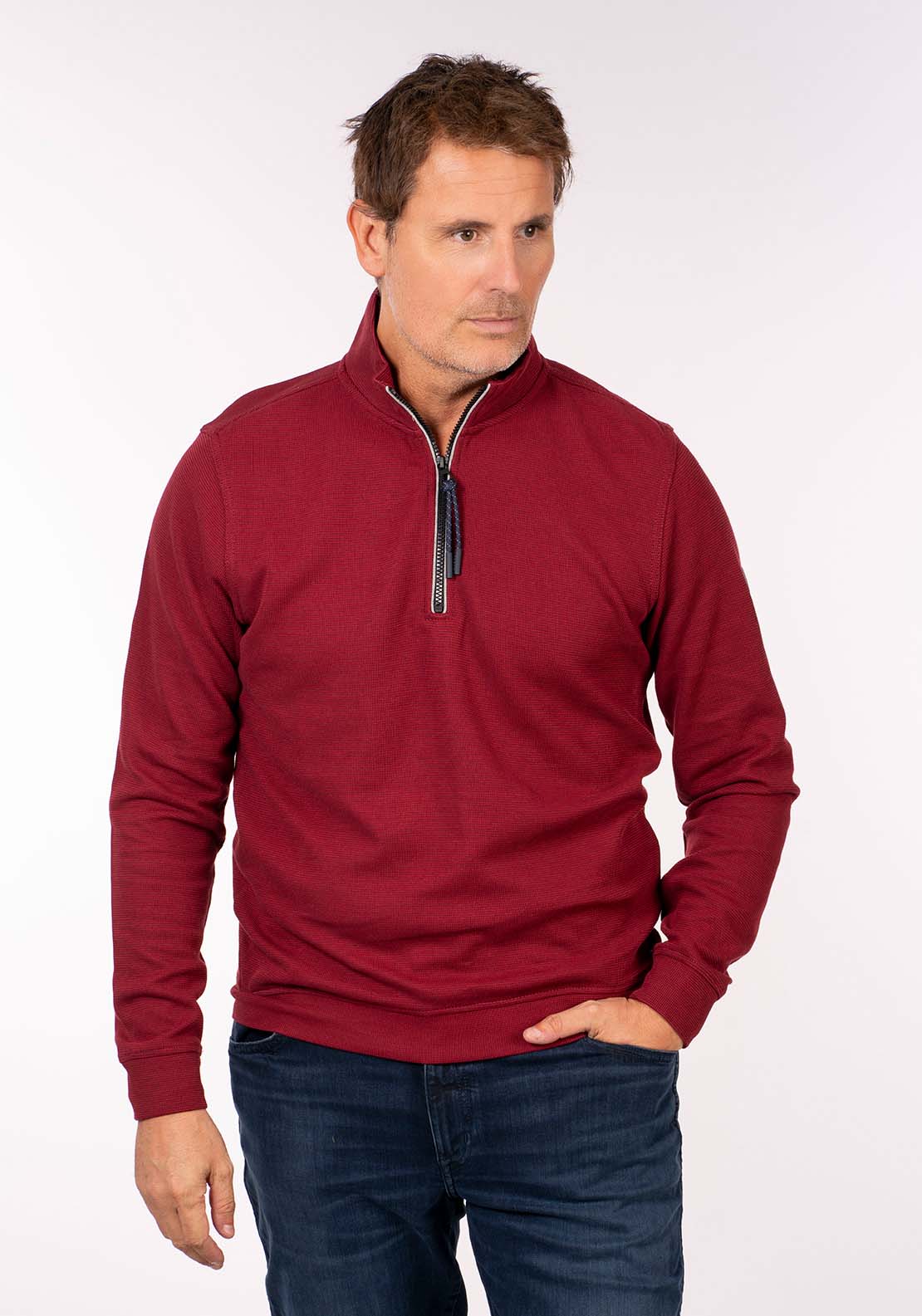 Lerros 1/4 Zip Sweat - Deep Garnet Red 1 Shaws Department Stores