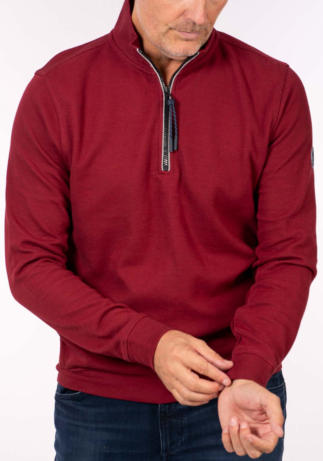 Lerros 1/4 Zip Sweat - Deep Garnet Red 3 Shaws Department Stores