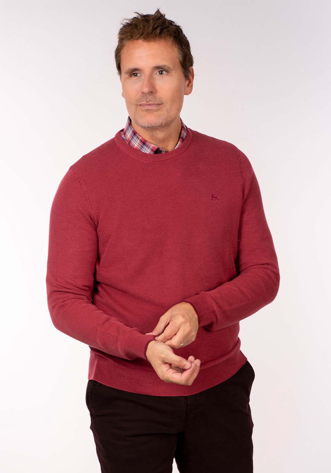 Lerros Crew Neck Knit - Deep Garnet Red 1 Shaws Department Stores