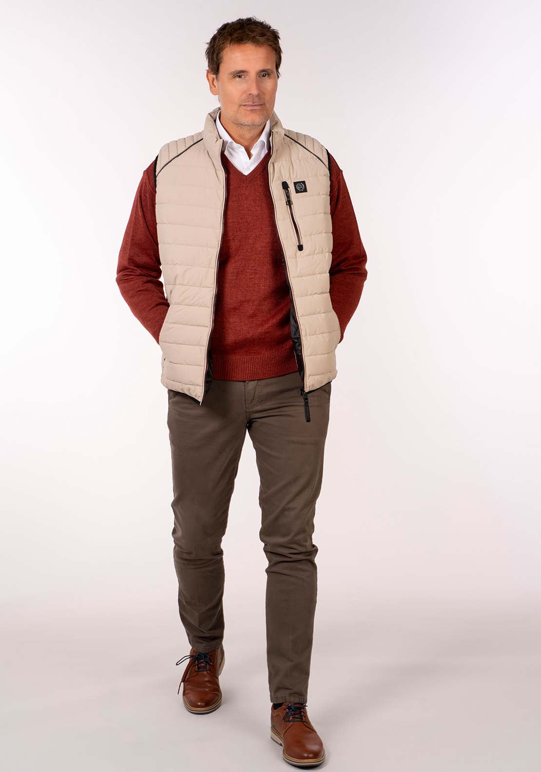 Lerros Quilted Gilet - Beige 2 Shaws Department Stores