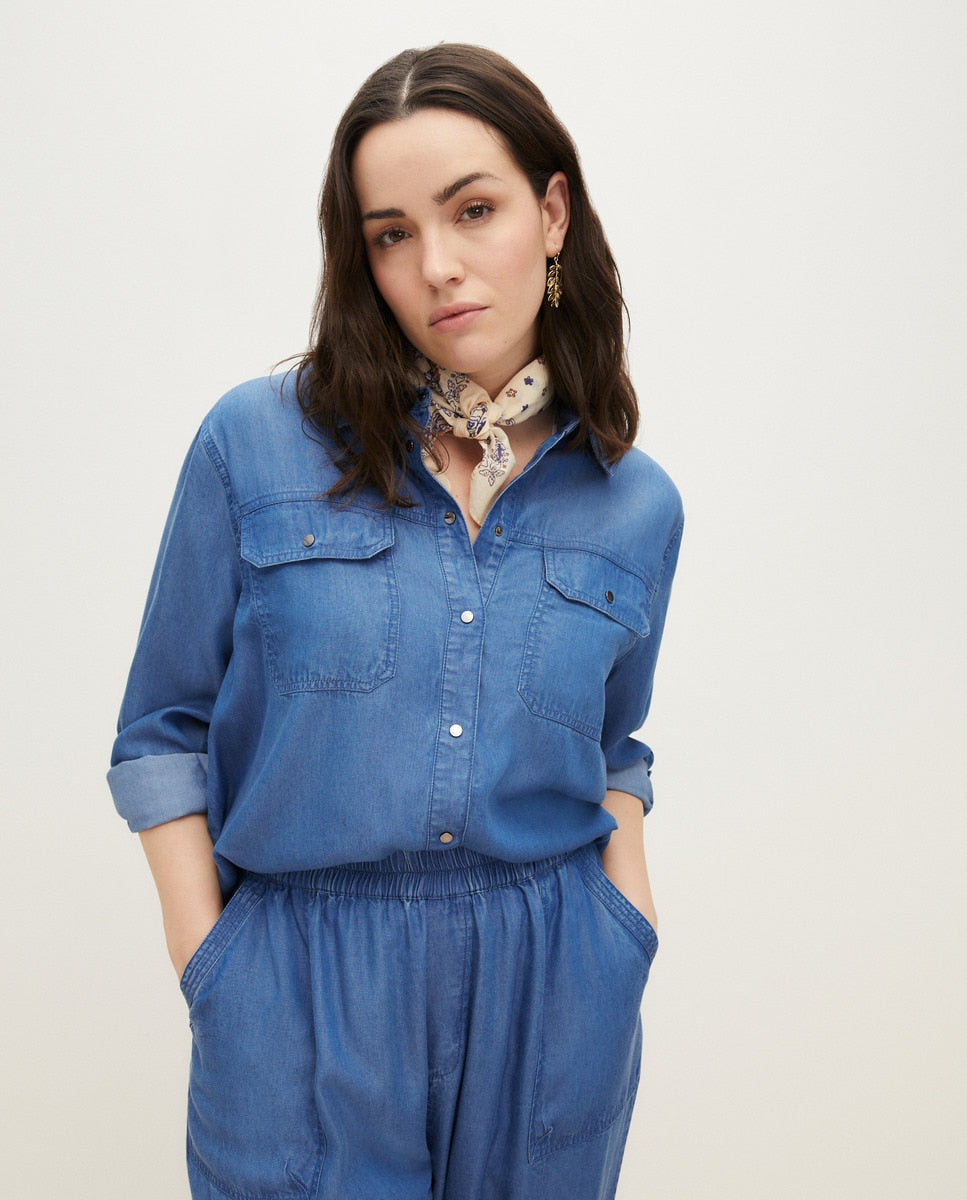 Couchel Long Sleeve Overshirt Blouse - Blue 1 Shaws Department Stores