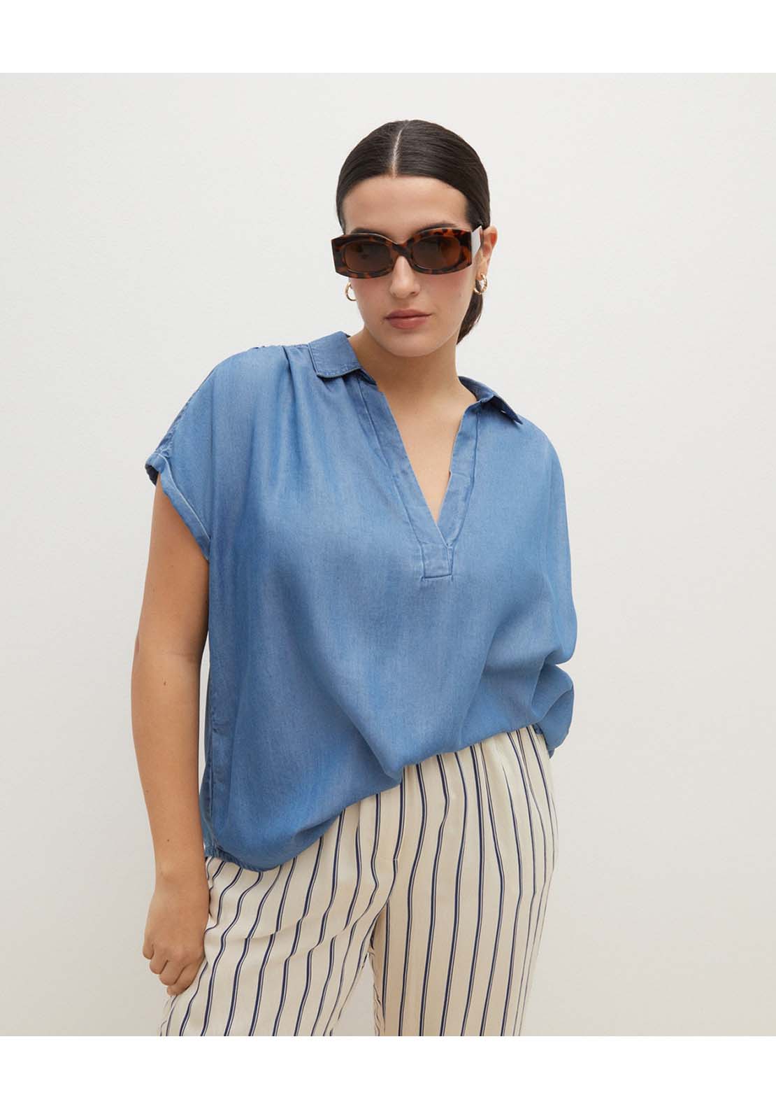 Couchel Short Sleeve Blouse - Blue 1 Shaws Department Stores