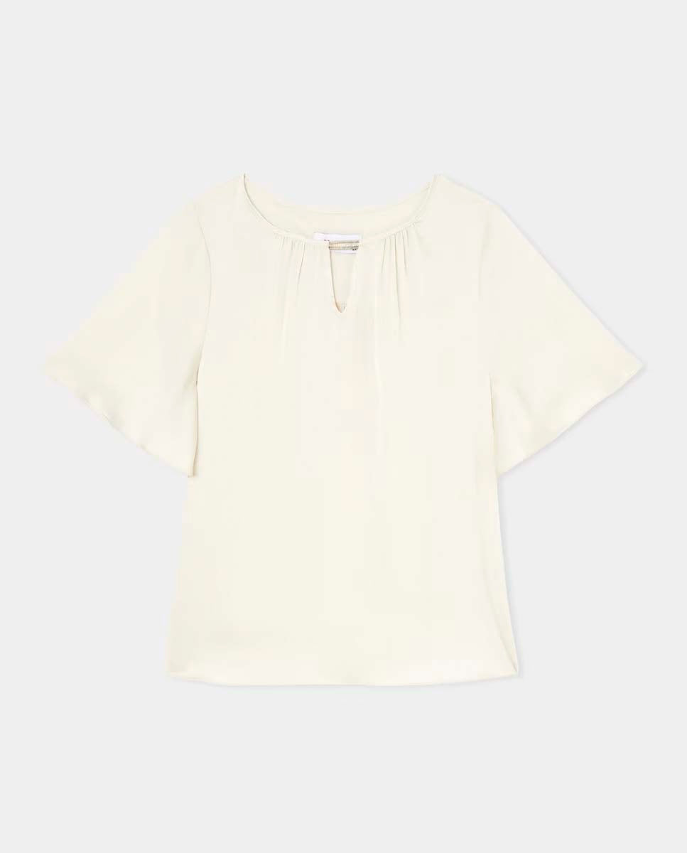 Couchel Bubble Saten Blouse - White 6 Shaws Department Stores