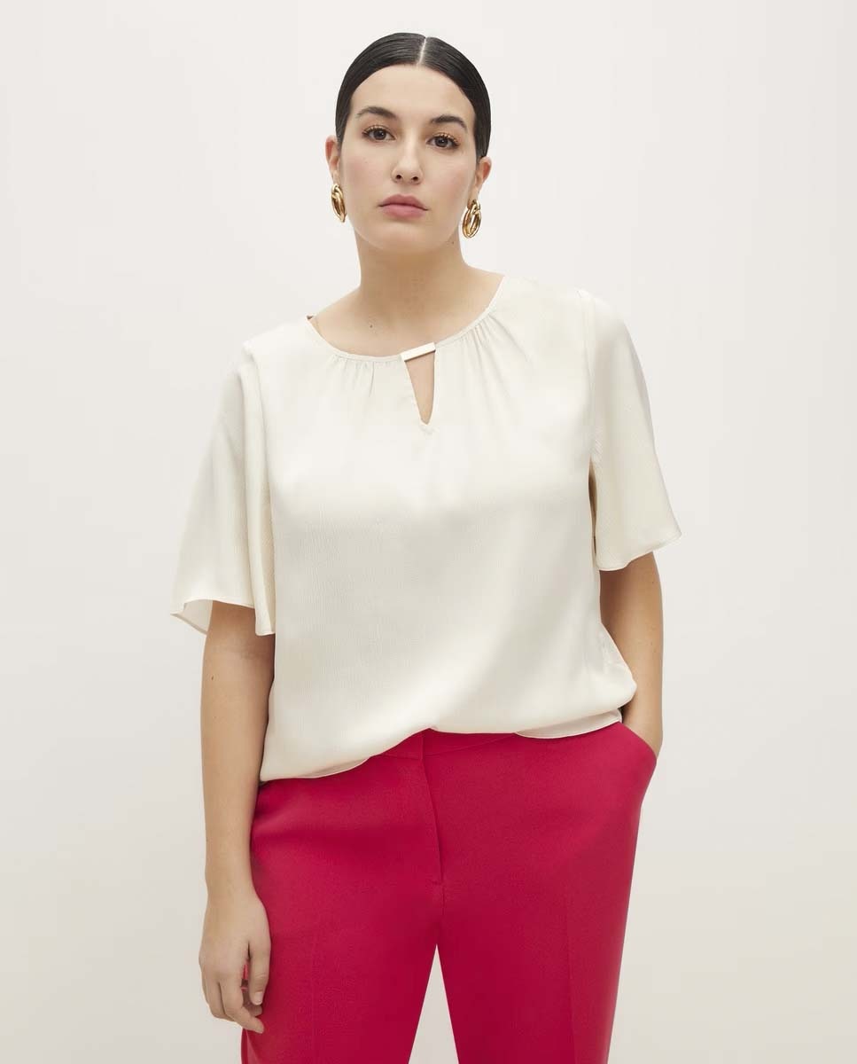 Couchel Bubble Saten Blouse - White 1 Shaws Department Stores