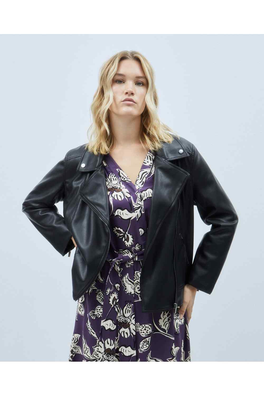 Couchel Biker Synthetic Leather Jacket - Black 2 Shaws Department Stores
