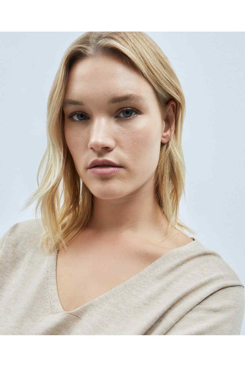 Couchel V Neck Sweater - Beige 2 Shaws Department Stores