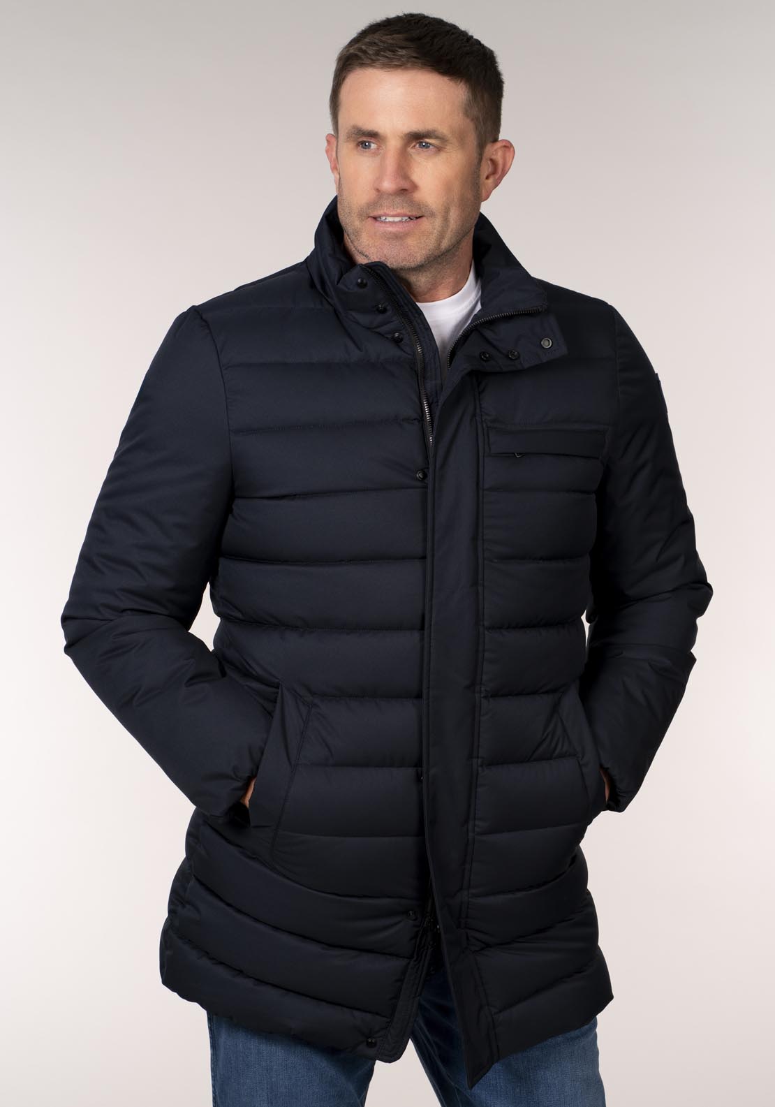 Yeats 3/4 Quilted Jacket - Blue 1 Shaws Department Stores