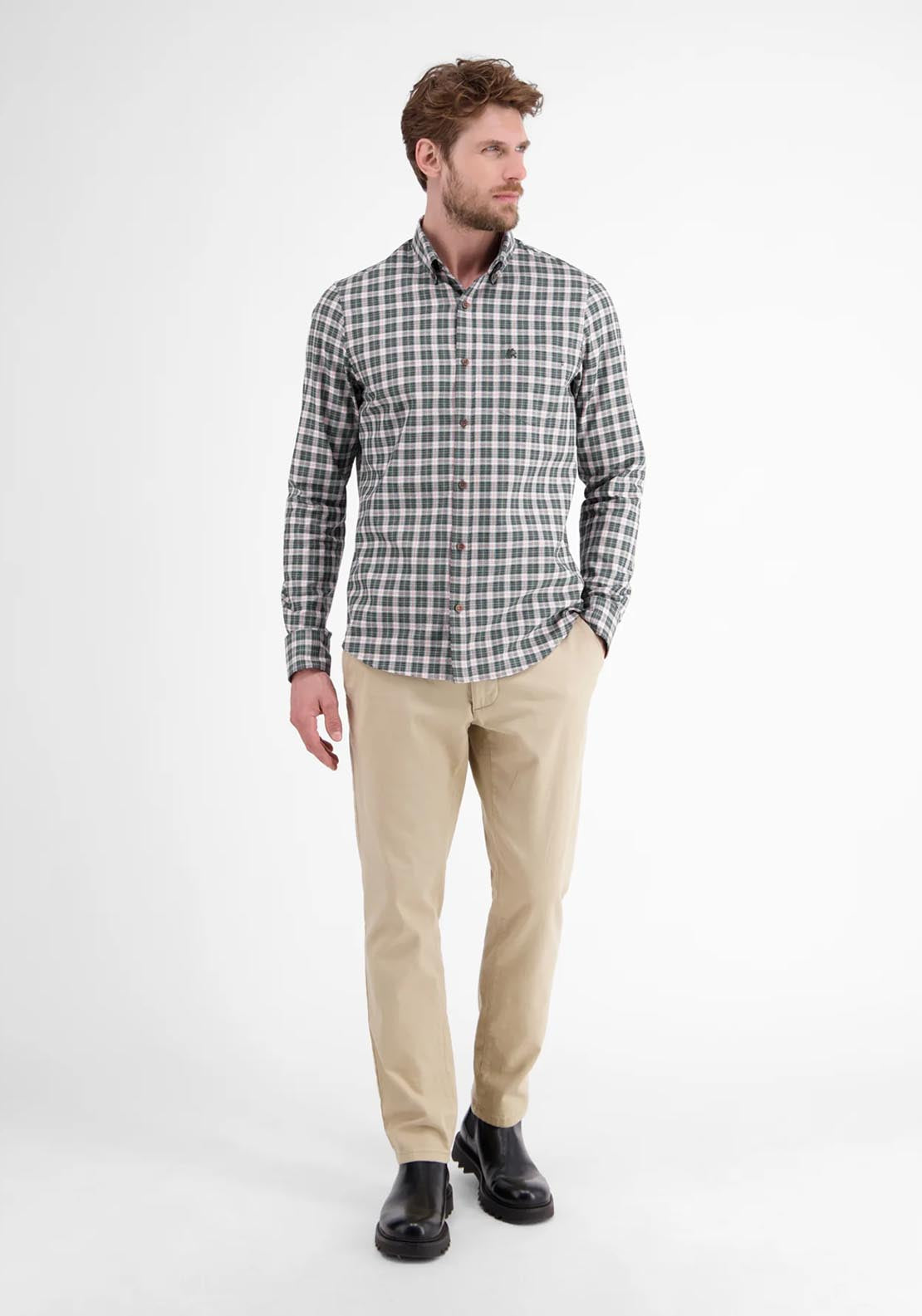 Lerros Long Sleeve Check Shirt - Nordic Olive 4 Shaws Department Stores