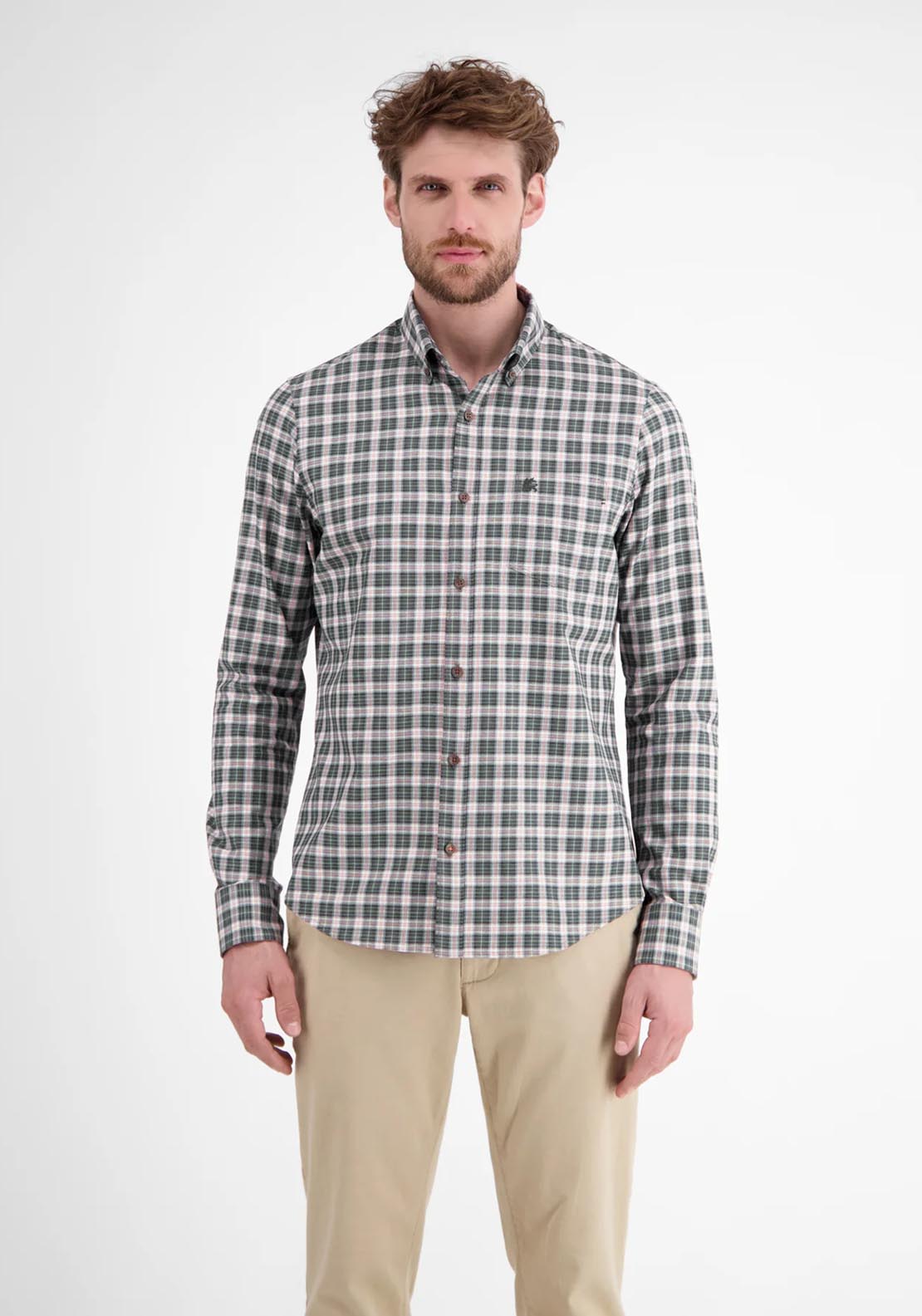 Lerros Long Sleeve Check Shirt - Nordic Olive 1 Shaws Department Stores