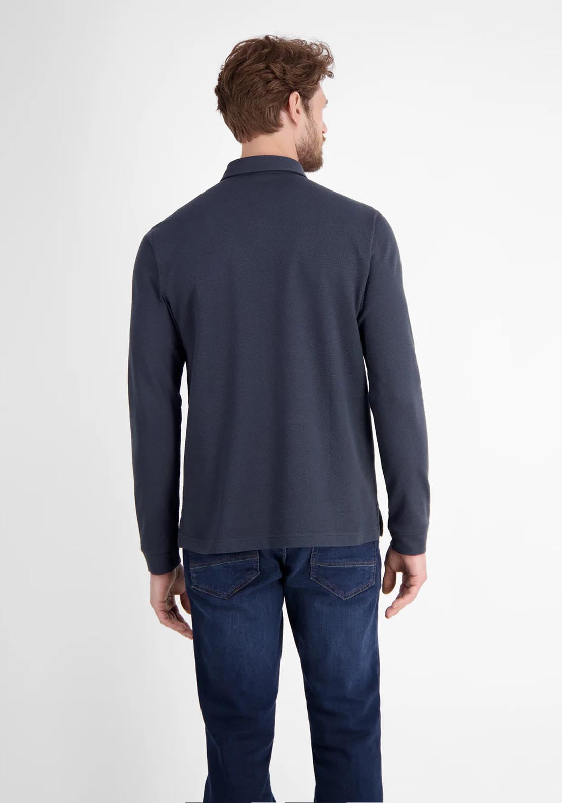 Lerros Long Sleeve Waffle Polo - Classic Navy 2 Shaws Department Stores