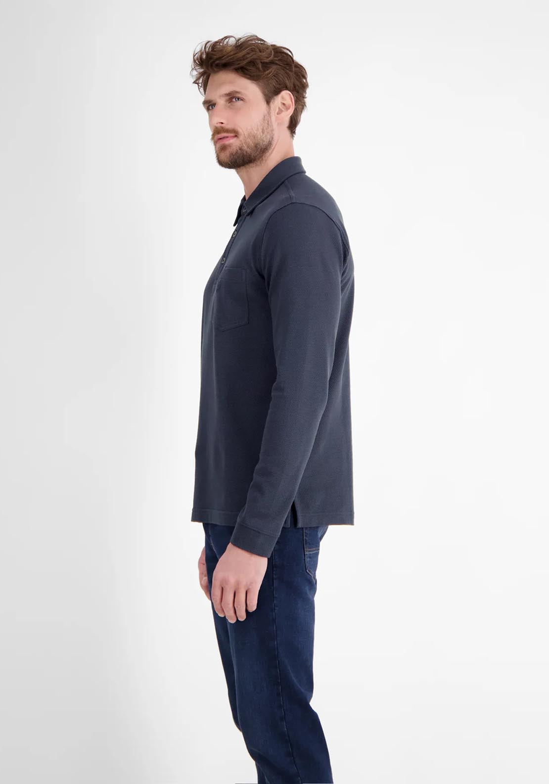 Lerros Long Sleeve Waffle Polo - Classic Navy 3 Shaws Department Stores