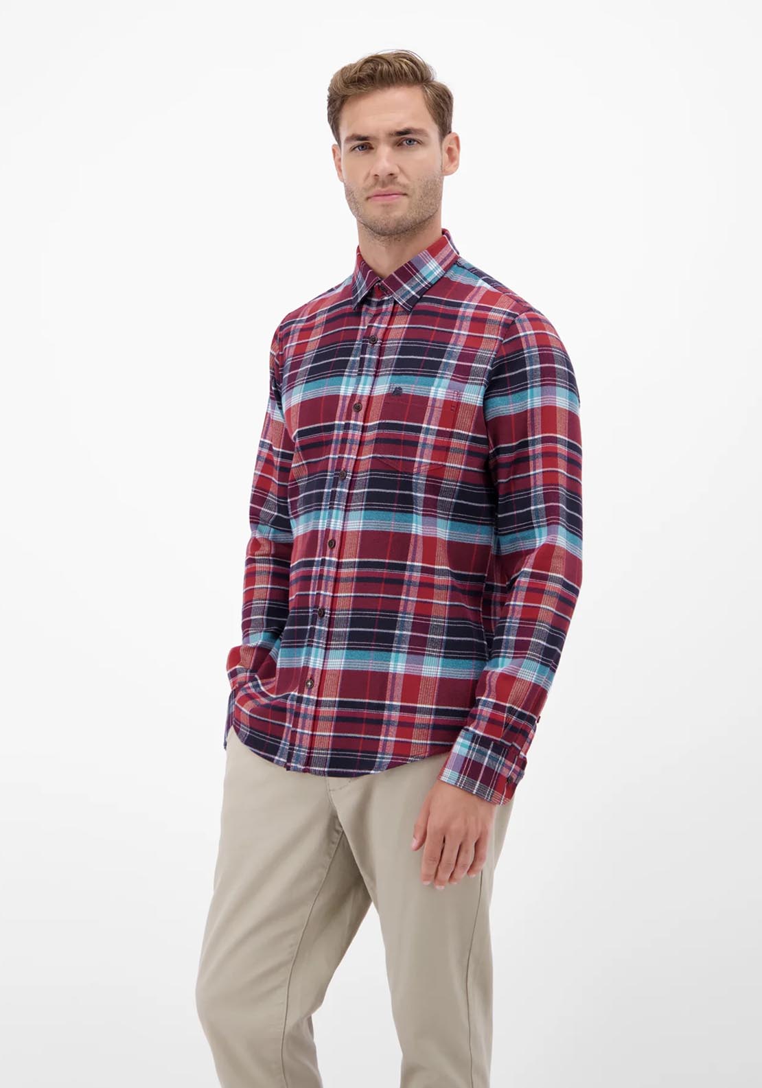 Lerros Long Sleeve Flannel Check Shirt - Maple Red 3 Shaws Department Stores