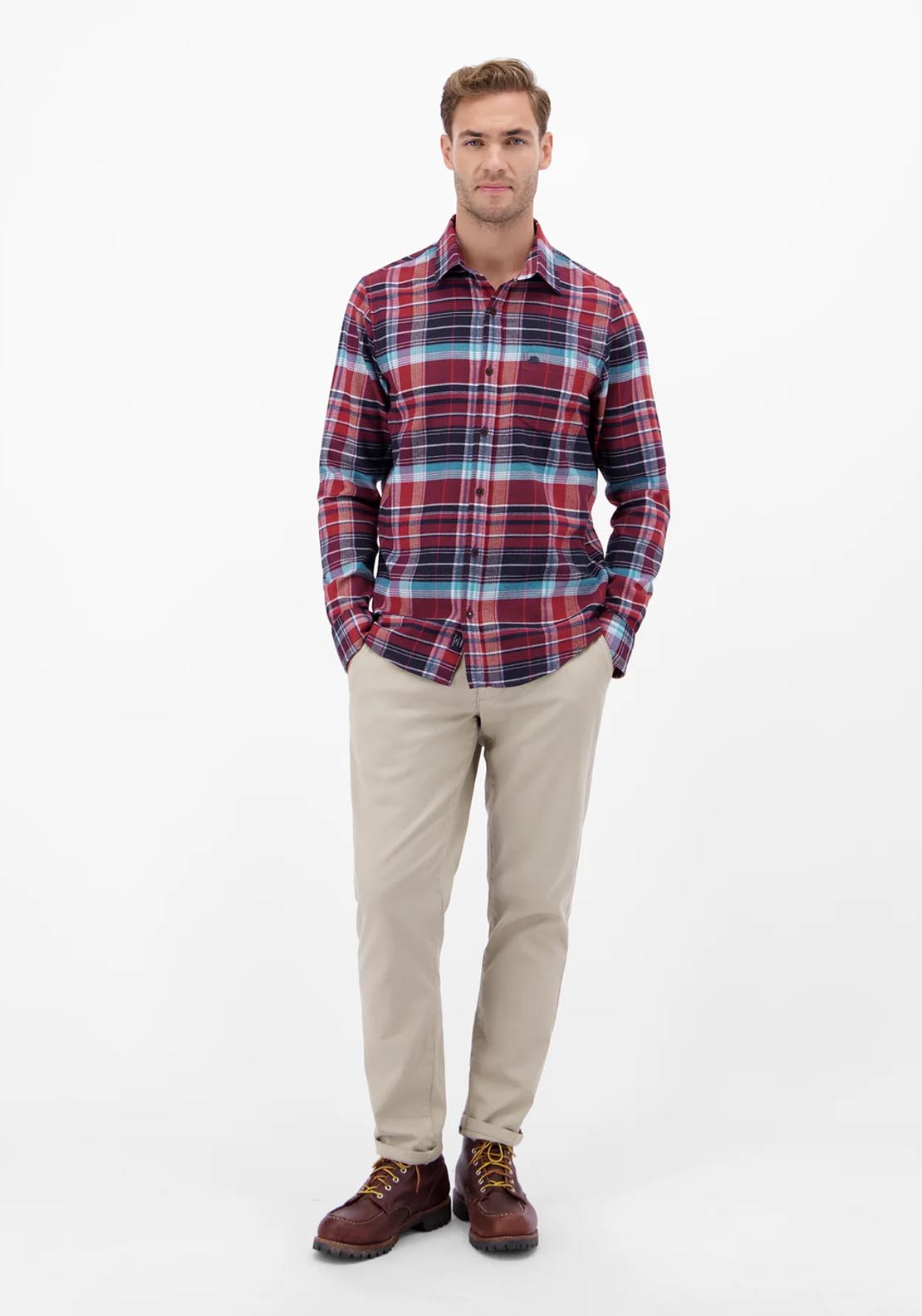 Lerros Long Sleeve Flannel Check Shirt - Maple Red 4 Shaws Department Stores