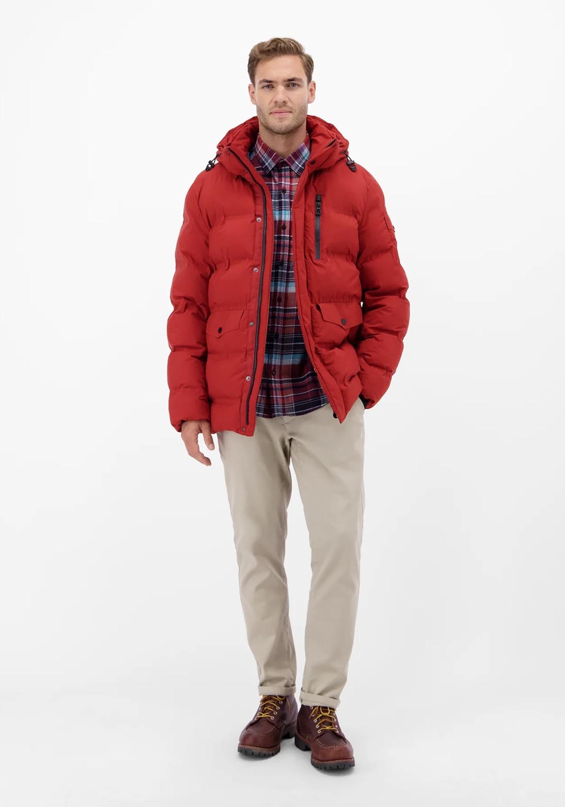Lerros Long Sleeve Flannel Check Shirt - Maple Red 5 Shaws Department Stores