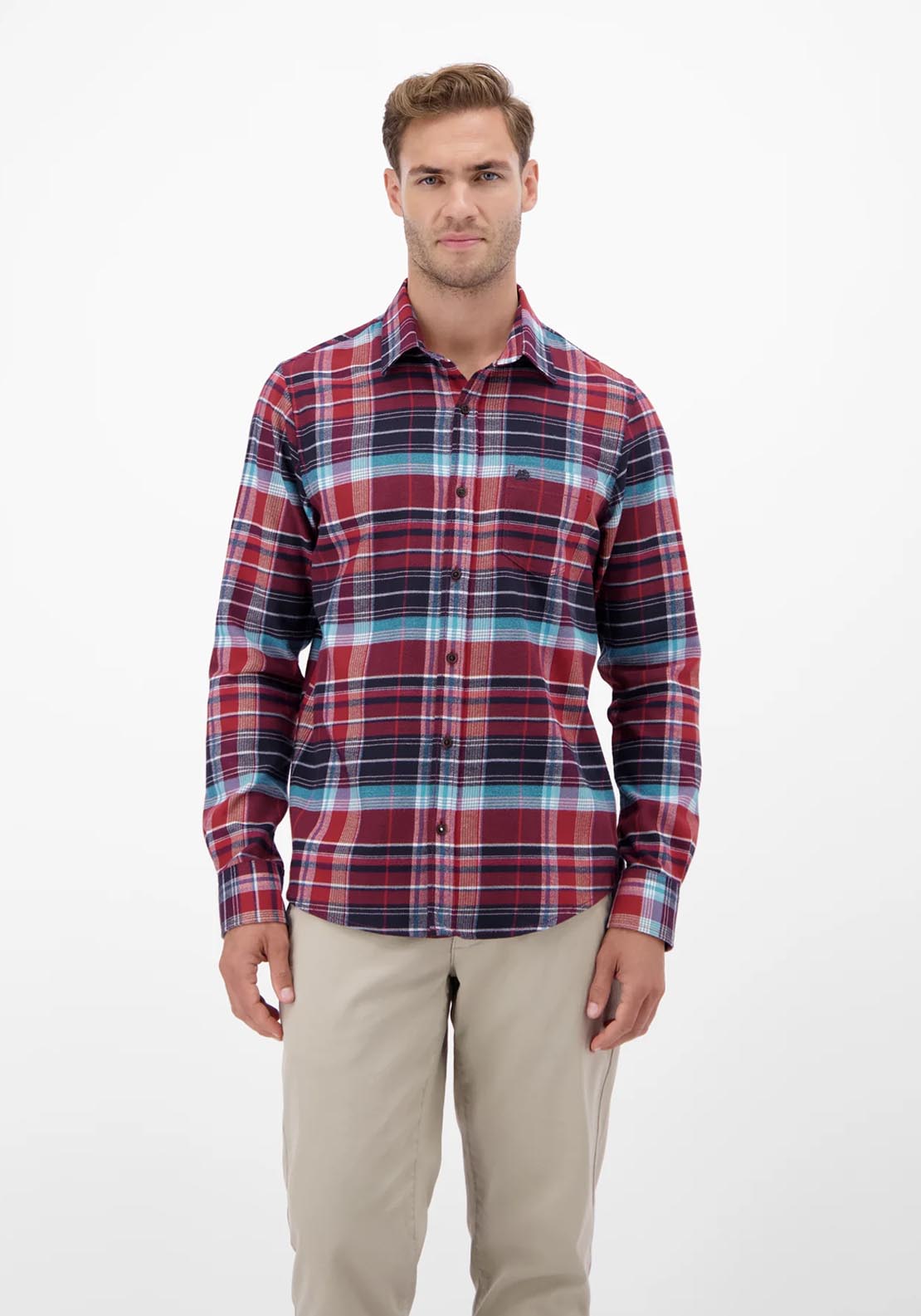 Lerros Long Sleeve Flannel Check Shirt - Maple Red 1 Shaws Department Stores