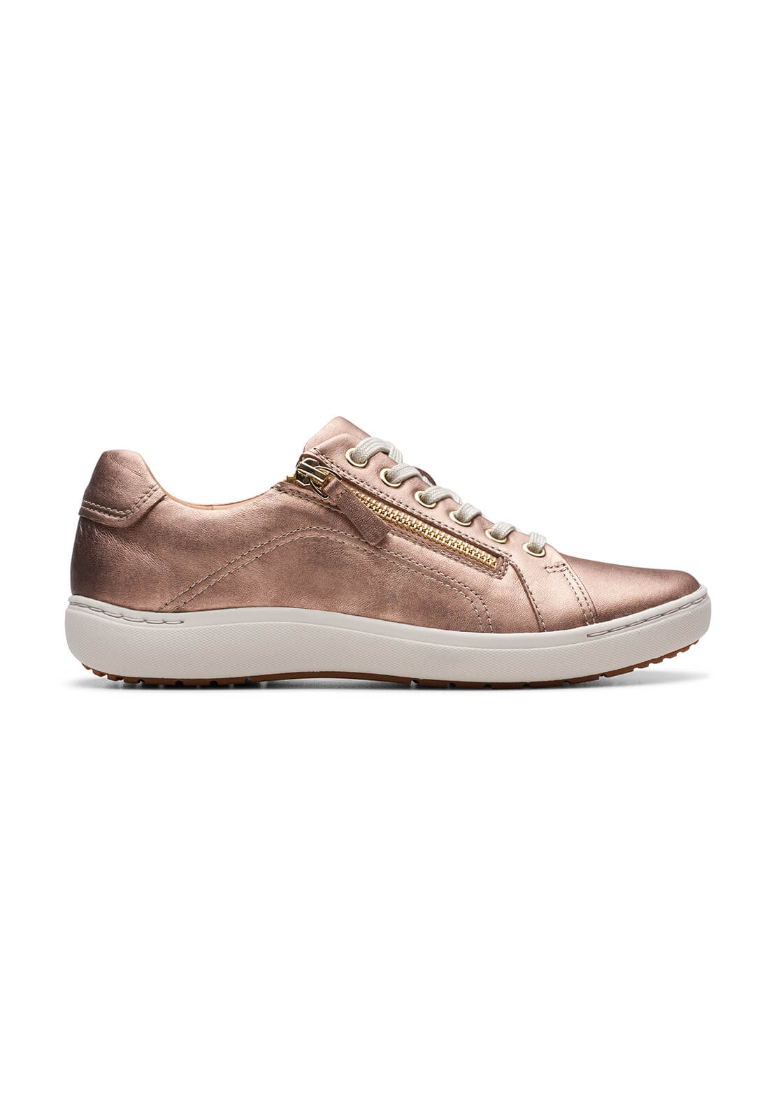 Clarks Nalle Lace Zip Trainer - Rose Gold 3 Shaws Department Stores
