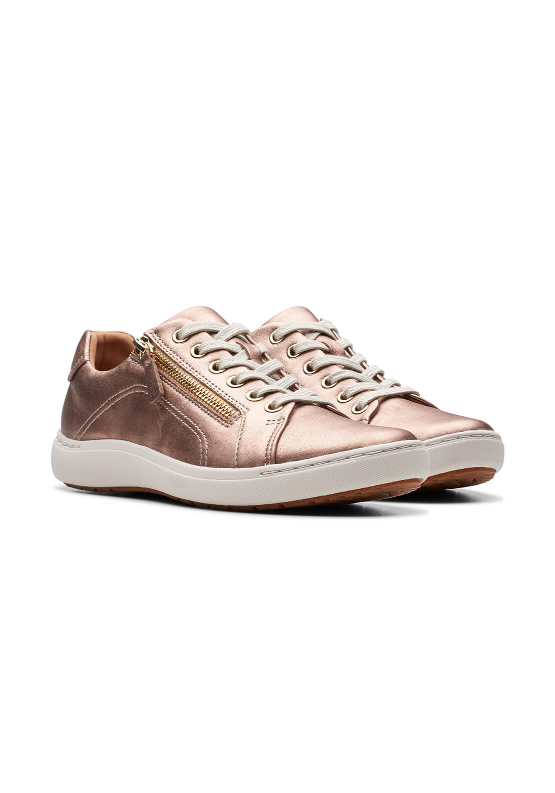 Clarks Nalle Lace Zip Trainer - Rose Gold 1 Shaws Department Stores