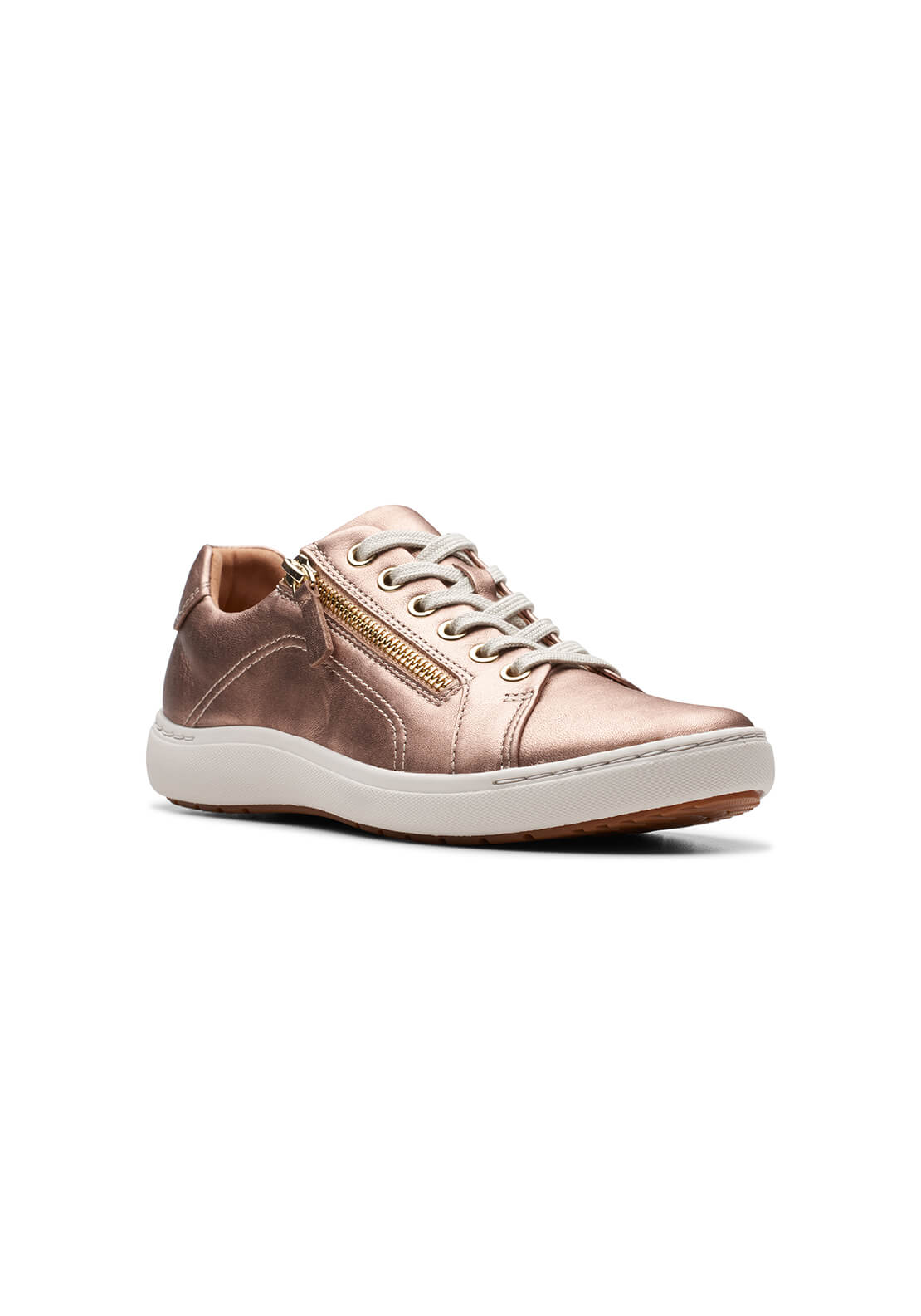 Clarks Nalle Lace Zip Trainer - Rose Gold 6 Shaws Department Stores