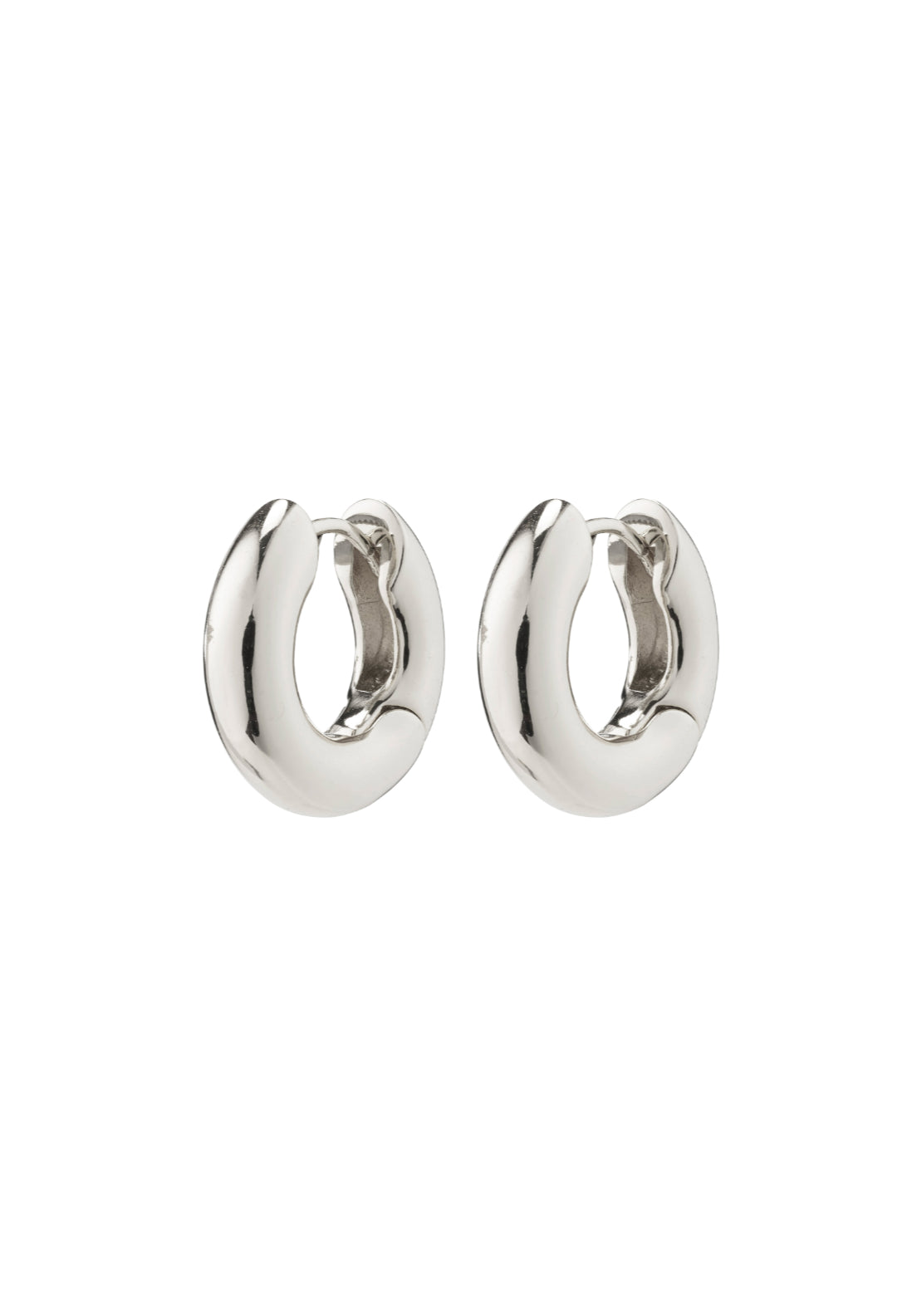 Aica Silver Plated Chunky Huggie Hoop Earrings - Silver