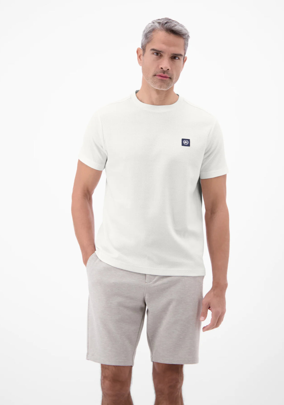 Lerros 100% Cotton Waffle Texture T-Shirt - White 1 Shaws Department Stores