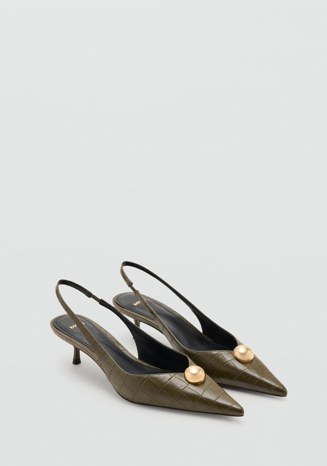 Croc Effect Leather Shoes - Green