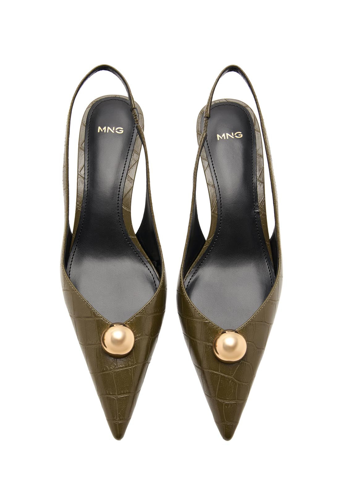 Croc Effect Leather Shoes - Green