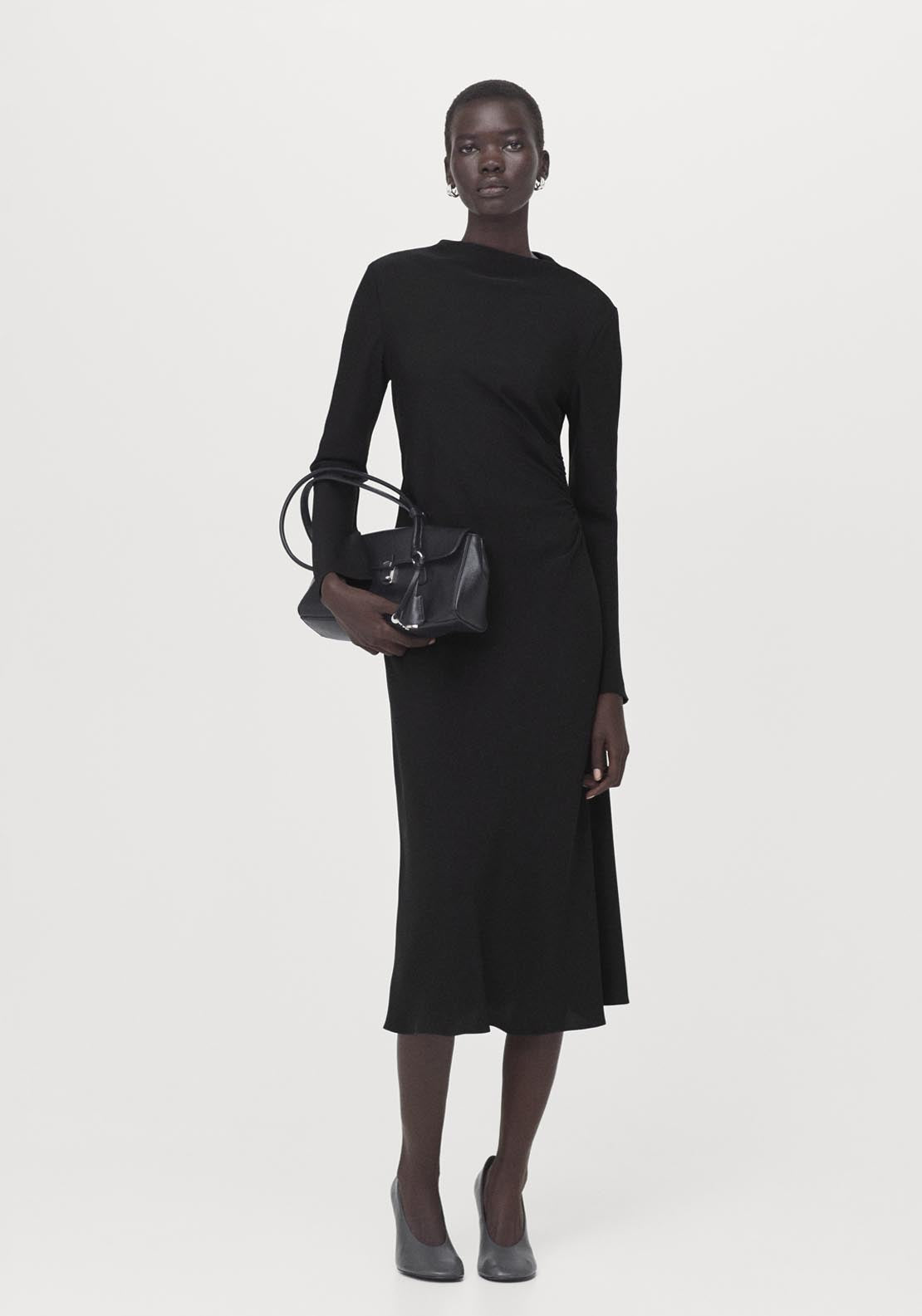 Ruched Midi Dress - Black
