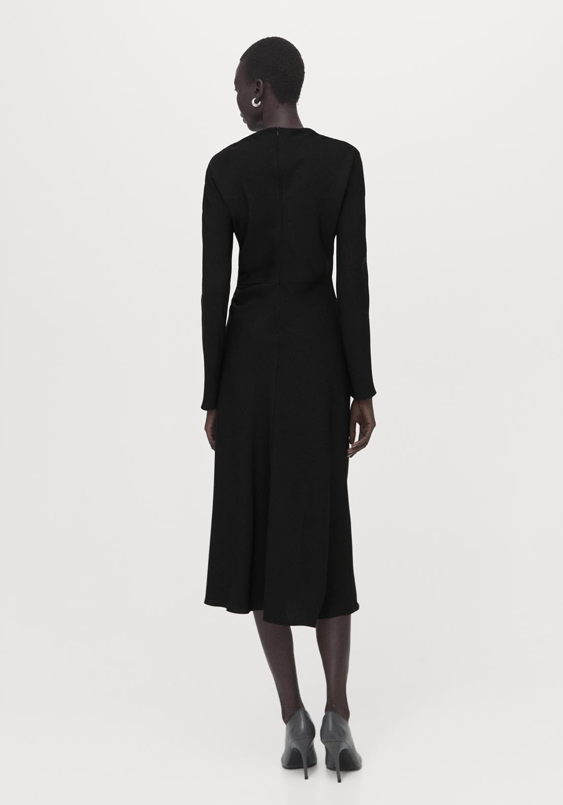 Ruched Midi Dress - Black
