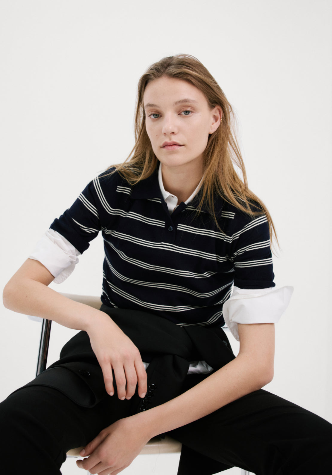 Striped Polo Neck Sweater - Blue