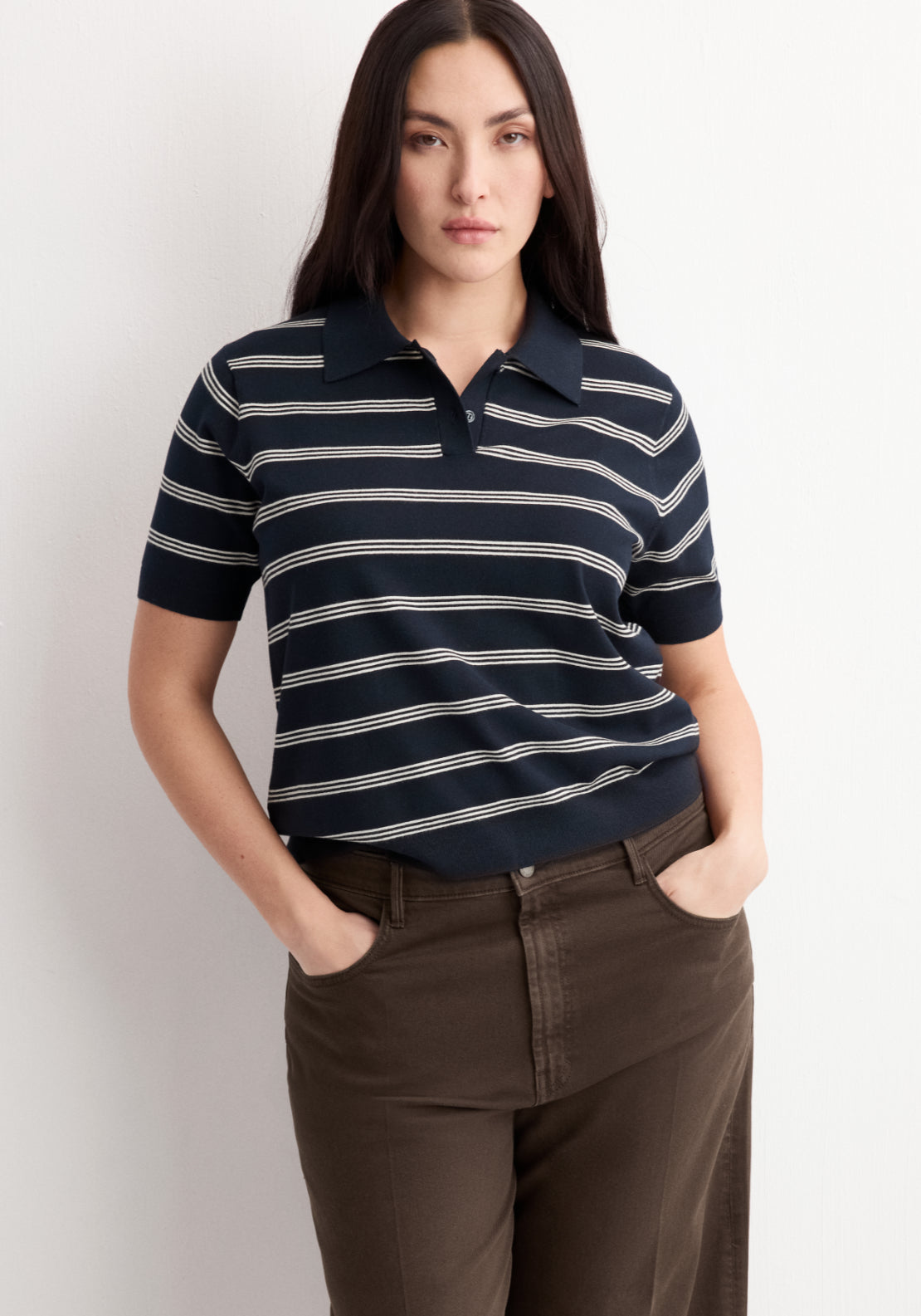 Striped Polo Neck Sweater - Blue