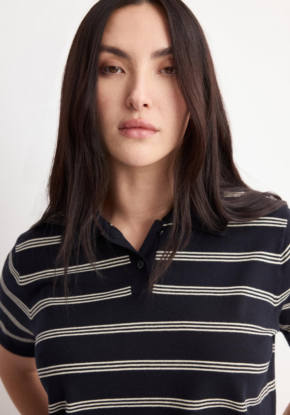 Striped Polo Neck Sweater - Blue