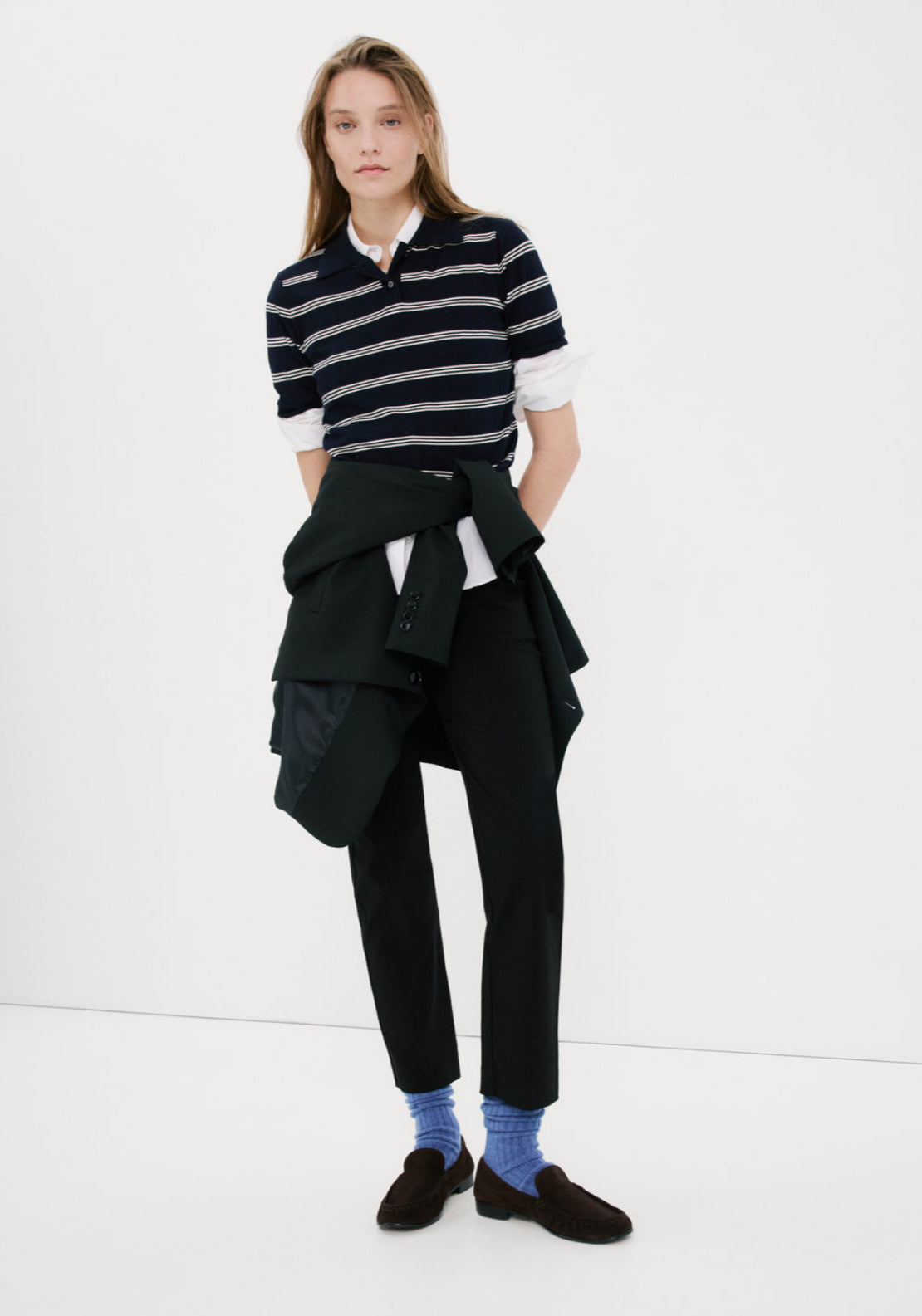 Striped Polo Neck Sweater - Blue