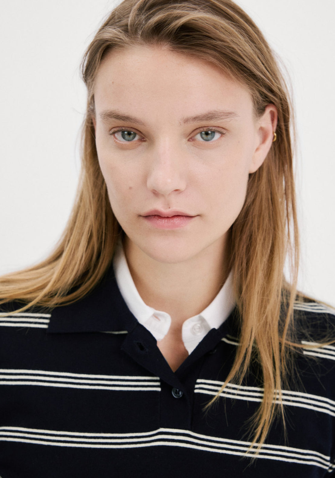 Striped Polo Neck Sweater - Blue