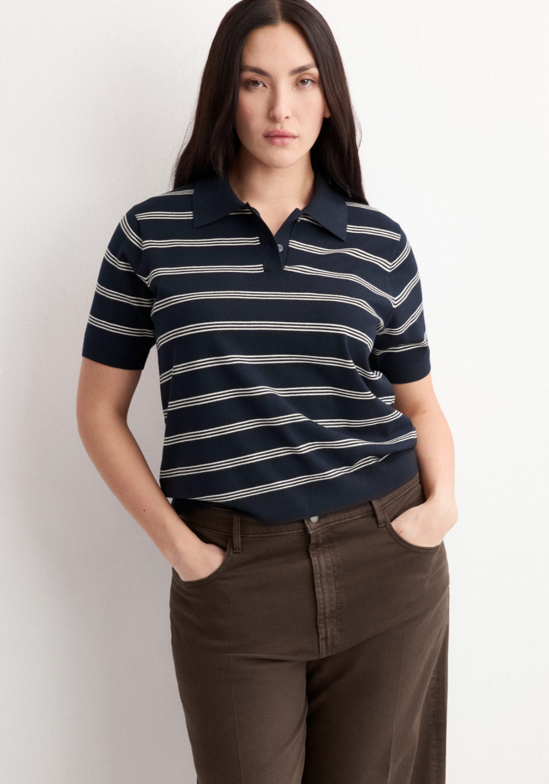 Striped Polo Neck Sweater - Blue