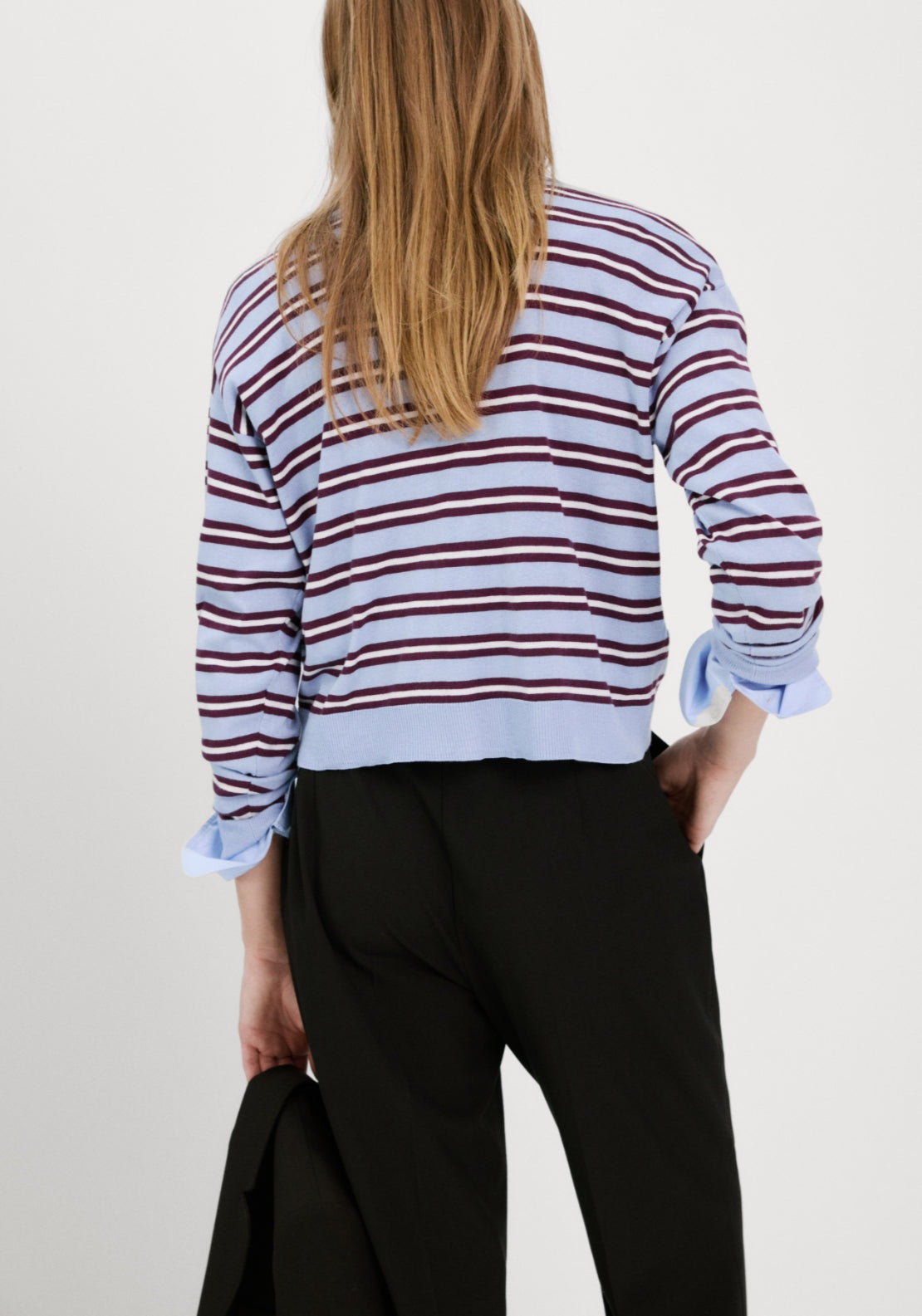 Striped Polo Neck Sweater - Light Blue